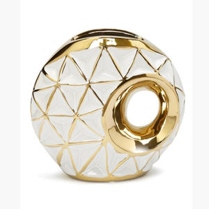 แจกันเหล็กเคลือบอลูมิเนียมทรงกลมสีทองเคลือบสีขาวเคลือบสีทองสำหรับตกแต่งบ้านที่น่าตื่นตาตื่นใจ - Product Image 5