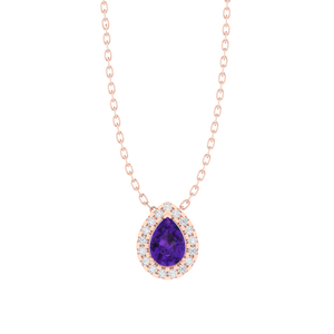 Colgante de Plata de Ley con Baño de Oro de 14K y Rodio, con Amatista en Corte Pera y Circonita Cúbica, con Cadena de 18 Pulgadas para Regalo - Product Image 3