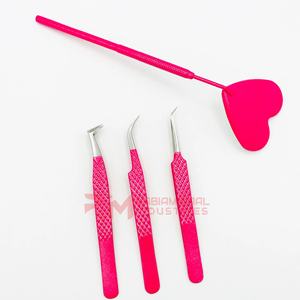 RMI producto de alta calidad pinzas de extensión de pestañas Punta de Espinilla plateada y color rosa oscuro recubierto de polvo/espejo/CONJUNTO DE BOLSA - Product Image 3