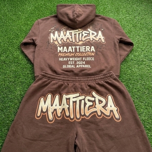 Conjunto Deportivo Casual de Dos Piezas para Mujer, Sudadera con Capucha Marrón Extra Grande y Pantalones Deportivos Anchos - Product Image 5