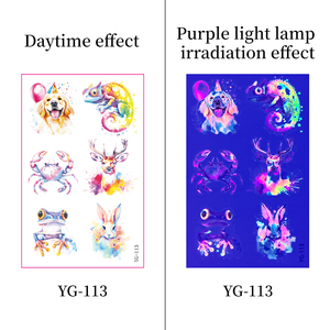 Nouveaux autocollants de tatouage fluorescents imperméables pour animaux, papier temporaire qui brille sous la lumière noire pour l'art corporel et les fêtes - Product Image 4
