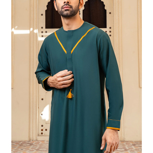 Alta calidad antiestático Casual hombres Thobe manga larga botón completo servicio OEM ropa musulmana tradicional algodón - Product Image 4