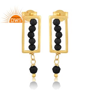 Best Selling Sterling Silver 18K Gold Plated Natural Black <b>Onyx</b> Beaded Gemstone Dangle <b>Earring</b> Custom Jewelry Manufacturer - Product Image 3