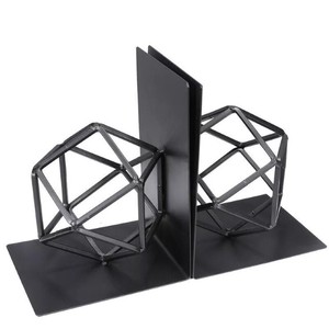 Black Metal Art Deco Bookends Heavy Duty Geometric Design <b>Book</b> Stoppers Modern Style Office Home Library <b>Decor</b> Set - Product Image 3