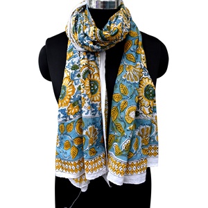 Handmade Eco-friendly Multi-Color Floral Block Printed Cotton <b>Sarong</b> Shawl Fashionable Indian Traditional Scarf Customizable - Product Image 3