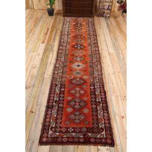 Vintage 3.1x12.9 ft <b>Runner</b> Rug, Turkish Rug, Herki <b>Red</b> Moroccan Rug - Product Image 1