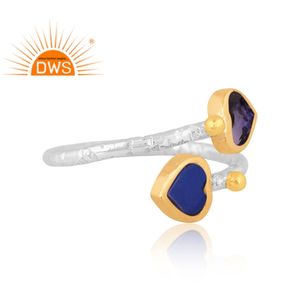 Best Quality Fine <b>Sterling</b> <b>Silver</b> Natural Lapis Lazuli & Iolite Gemstone <b>Adjustable</b> <b>Ring</b> Custom Jewelry Manufacturer - Product Image 3