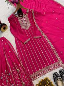 Ensembles de sharara élégants pour les femmes ensemble de costume de fête de travail de séquence de broderie lourde avec un travail élégant de paillettes - Product Image 2