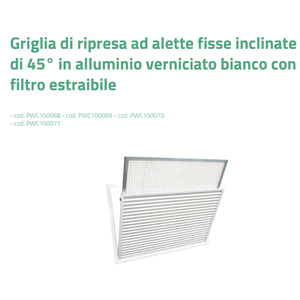 Rejilla de Retorno de Aluminio Pintada de Blanco Tecnosystemi con Aspas Fijas Inclinadas a 45° Incluye Filtro Extraíble - Product Image 3