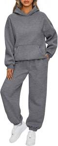 Oversized 100% Cotton <b>2</b>-<b>Piece</b> Stylish Winter <b>Set</b> Baggy Sweatpants & Hooded Tracksuit Pockets Breathable <b>Lounge</b> Outfits for Fall - Product Image 4