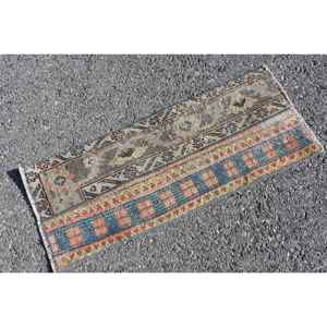 Alfombra Turca de 1.1x2.8 pies, Alfombra Azul de Estilo Suroeste, Alfombra de Lana - Product Image 2