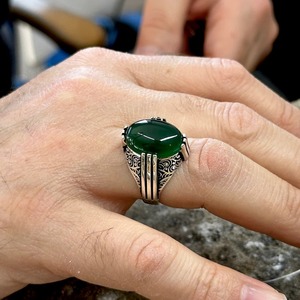 <b>Men</b> Green Agate <b>Ring</b>, Silver Vintage <b>Ring</b>, Green Gemstone <b>Ring</b> Handmade <b>Men</b> <b>Ring</b>, Father Day Gift Anniversary Gifts for Him - Product Image 4