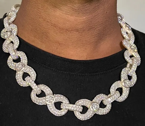 Iced Out Cuban Chain Round cut <b>Moissanite</b> Diamond <b>Necklace</b> - Product Image 3