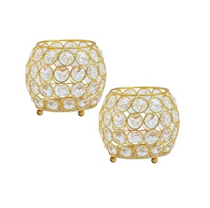 Petit métal doré fait à la main pur avec des cristaux de forme ronde Bougie votive ensemble de 2 avec une qualité extra premium et au meilleur coût - Product Image 1