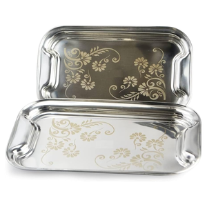 Plateau à fruits en acier inoxydable sculpté argenté classique de luxe, design moderne, écologique, cadeau de mariage Diwali, emballage en vrac - Product Image 5