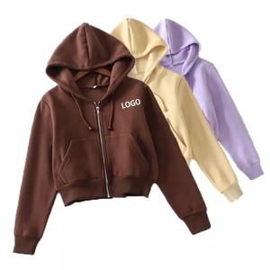 Vente en gros de sweats à capuche courts pour femmes avec logo personnalisé - Tissu en polaire polyester/coton, séchage rapide et respirant - Product Image 1