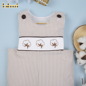 Peto corto sin mangas de algodón con estampado floral y tela seersucker para bebé niño con cierre de botones a presión - BB1677 (Certificado OEKO-TEX) - Product Image 4