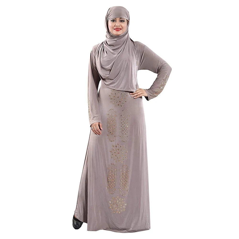 Desain Baru 2023 Pakaian Muslim Wanita Kualitas Terbaik Abaya Dua Warna Dipasang Batu Kerja Leher V Wanita Pullover Pakaian Muslim Kedatangan Baru