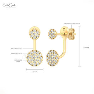 Pendientes de empuje hacia atrás minimalistas de oro macizo de 14 quilates Diseño exclusivo 0,27 TCW Diamante real para regalos de aniversario Precio razonable - Product Image 5