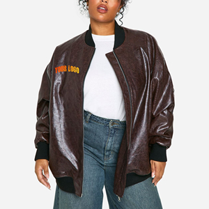 Chaqueta universitaria de cuero agrietado elegante de High Street al por mayor para mujer, ropa informal de invierno personalizable, chaqueta holgada para mujer - Product Image 1