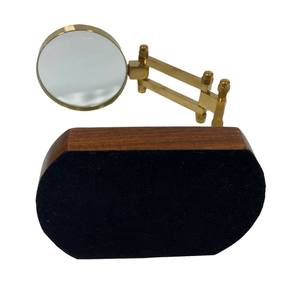 Antiqued Brass Desktop <b>Magnifier</b> on Solid Wood Base, Antique Vintage Reproduction, Antique Style Office Decor - Product Image 4