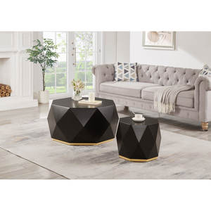 American Modern Eco-Friendly 38" Three-dimensional Embossed Pattern Design Coffee Table with Black Tabletop and Metal <b>Frame</b> - Product Image 3