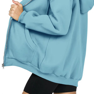 Sweat à capuche zippé décontracté pour femme, coupe ajustée, confortable, bleu bébé, respirant, cordon de serrage, 100% coton polaire, sweat à capuche zippé d'hiver - Product Image 6