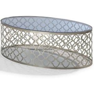 Oval Long Shape Metal Stainless Steel Furniture <b>Console</b> <b>Table</b> With Unique Design <b>Glass</b> Top Transparent Shade Furniture Supplies - Product Image 1
