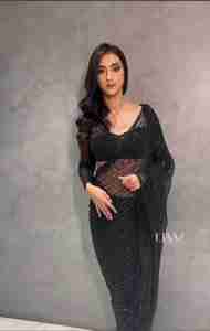 Dernier sari élégant de créateur Bollywood avec broderie en filet noir Dernier saree exclusif de mariée pour mariage chic et ethnique pour adultes - Product Image 2