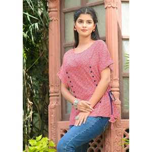 Chemisier en rayonne de taille libre pour femmes avec motif géométrique brodé col asymétrique et paillettes style de bureau formel en rouge (4XL) - Product Image 4