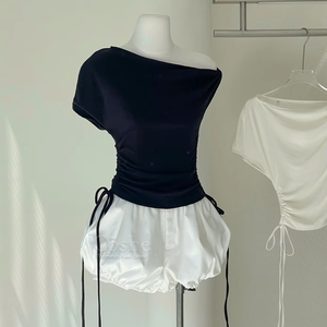 Coshe Nalita haut doux épaules dénudées cordon haut court tissu extensible féminin élégant Vibe femmes vêtements quotidiens vêtements d'été - Product Image 1