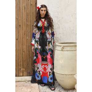 Caftán de Algodón y Seda sin Costuras para Mujer, Transpirable, Informal, para el Día o para Salir de Fiesta, con Cuello Mao, Talla Única XS-XL, Largo hasta la Rodilla - Product Image 3