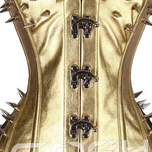 คอร์เซ็ทหนังสีทองมีหนามพร้อมคุณสมบัติระบายอากาศหนังสีดำ - Product Image 3