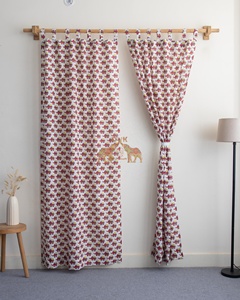 Ensemble de rideaux en coton de haute qualité à motif d'éléphant de dessin animé, rideaux occultants imprimés avec voile pour chambre d'enfant - Product Image 1