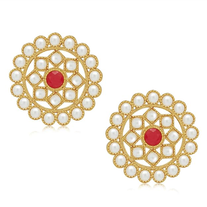 Collier ras-de-cou rouge avec diamants et perles, plaqué or 18 carats, ensemble de bijoux élégants pour mariage et cadeau - Product Image 5