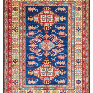 พรมขนสัตว์แบบถักมือ Kazak FT สีเขียว เป็นมิตรกับสิ่งแวดล้อมและสัตว์เลี้ยง ใช้ได้สองด้าน ดีไซน์ทันสมัย เหมาะสำหรับห้องครัว ทางเดิน หรือห้องนั่งเล่น - Product Image 1