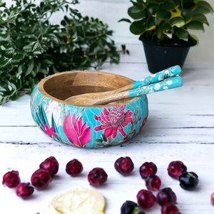 Ensaladera de Madera de Mango de Diseño Clásico, Pulida y de Lujo, Reutilizable, Ecológica, Tallada, Decorativa, con Esmalte Impreso para Comedor - Product Image 3