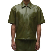 Camisa de Moda Premium Personalizable para Hombre, de Punto Sólido con Detalles en Cuero, Manga Corta, Cierre Frontal con Cremallera, Ligera y de Secado Rápido, para Estilo Urbano