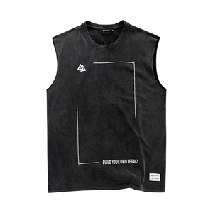 Débardeurs en coton personnalisés sans manches débardeur de gymnastique côtelé lavé à l'acide OEM vente en gros - Product Image 1