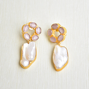 Bulk Brass <b>Hoop</b> <b>Earrings</b> Natural Pearl Natural Semi Precious Stone Satin Brass Finish Unique Designer Pattern High Quality - Product Image 5