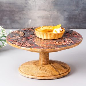 Nuevo soporte de pastel de madera de mango Hygge gris con diseño impreso de servidor de pastel de 10 pulgadas para magdalenas, magdalenas, pasteles pequeños - Product Image 4