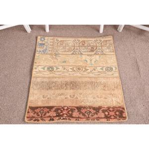 Turkish Vintage Rug, 2.1x2.8 ft Rug, Brown <b>Yellow</b> Ikat Rug - Product Image 1