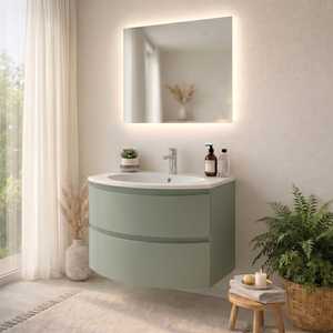 Meuble de salle de bain suspendu au mur Koricini de 70 cm de design italien avec lavabo vert sauge, mobilier de salle de bain de luxe de Las Vegas - Product Image 2