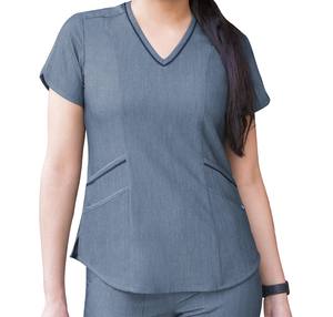 Top exfoliante con cuello en V para mujer, uniforme de enfermera de Spa de salón de belleza de manga corta, ropa de trabajo de colores sólidos con bolsillos, blusa de diseño hermoso - Product Image 2