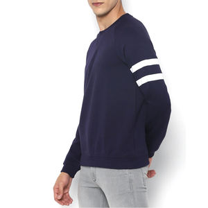 เสื้อสเวตเชิ้ตคอกลมสีน้ำเงินกรมท่าสำหรับผู้ชาย แขนเสื้อแบบแร็กแลน ลายทางสีขาว ทรงปกติ ผ้าฝ้ายถัก สวมใส่สบายๆ ในฤดูใบไม้ร่วง เสื้อสเวตเชิ้ตสำหรับผู้ใหญ่ - Product Image 3