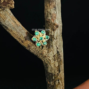 14K เม็ดเพชรธรรมชาติสีทองทึบสีเขียวดอกเจาะเกลียวภายนอก - Product Image 1