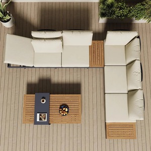 Conjunto de Sofás Modulares de Lujo para Exteriores, con Estructura de Aleación de Aluminio Contemporánea, Panel de Madera de Teca Sólida, para Patio - Product Image 1