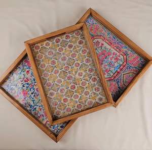 Bandeja de madera de almacenamiento de desayuno de lujo, bandeja de madera de diseño clásico impreso de esmalte alto para bandeja de Picnics - Product Image 4