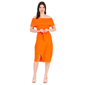 Nhà sản xuất và nhà cung cấp đầm ôm sát màu cam cho bé gái và phụ nữ, chất liệu dệt kim mềm mại, thích hợp cho trang phục thường ngày và trang trọng - Product Image 3