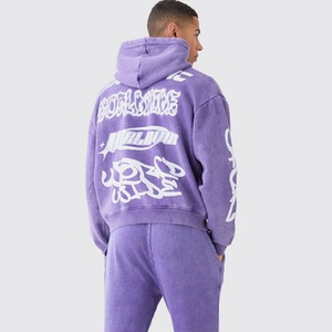 Ensemble survêtement hiver deux pièces personnalisable de haute qualité en molleton 100 % coton, pantalon de jogging et sweat à capuche évasés, avec logo imprimé - Product Image 5